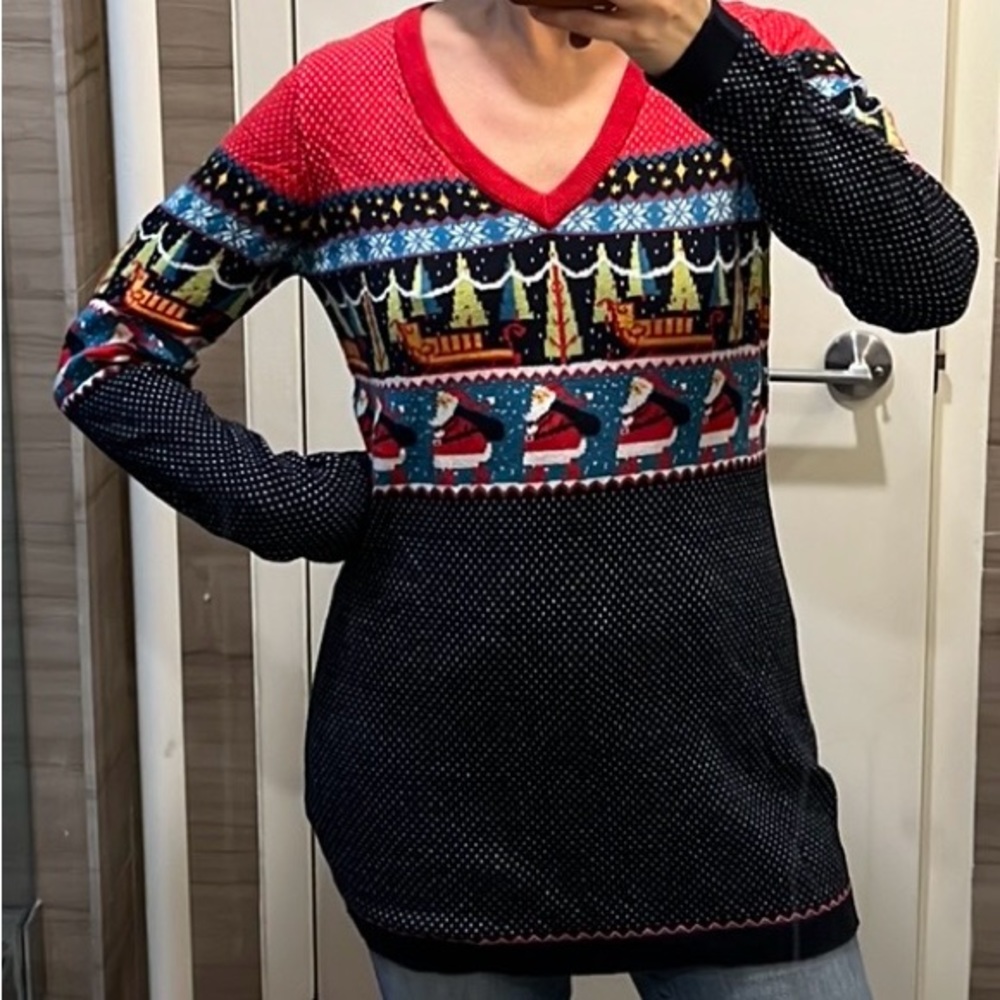 Next direct fairisle Christmas sweater Santa tree holiday party v neck tunic